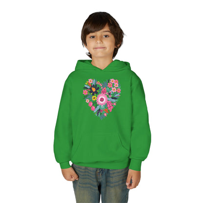 Youth Heavy Blend Hooded Sweatshirt - Flower hearts Printify