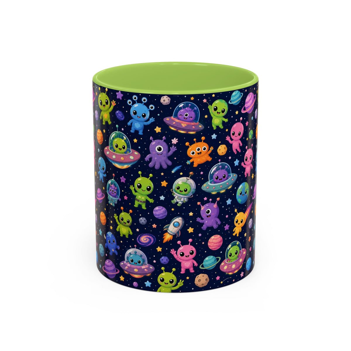 Accent Coffee Mug  (11/15 oz) - Cheerful Cartoon Alien Space