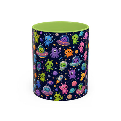 Accent Coffee Mug  (11/15 oz) - Cheerful Cartoon Alien Space