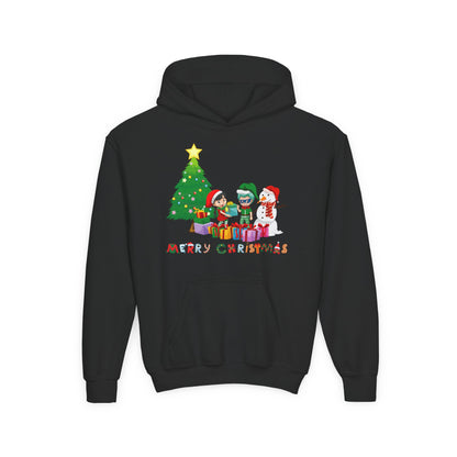 Youth Heavy Blend Hooded Sweatshirt - Super kiddo preparing gifts - [[{"value":"Wonderwear Kid"}]]