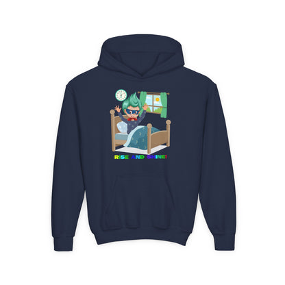 Youth Heavy Blend Hooded Sweatshirt - Super kiddo teaches us to wake up early - [[{"value":"Wonderwear Kid"}]]
