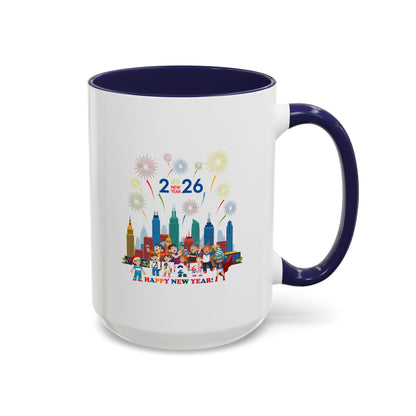 Accent Coffee Mug - Happy new year with fireworks - [[{"value":"Wonderwear Kid"}]]