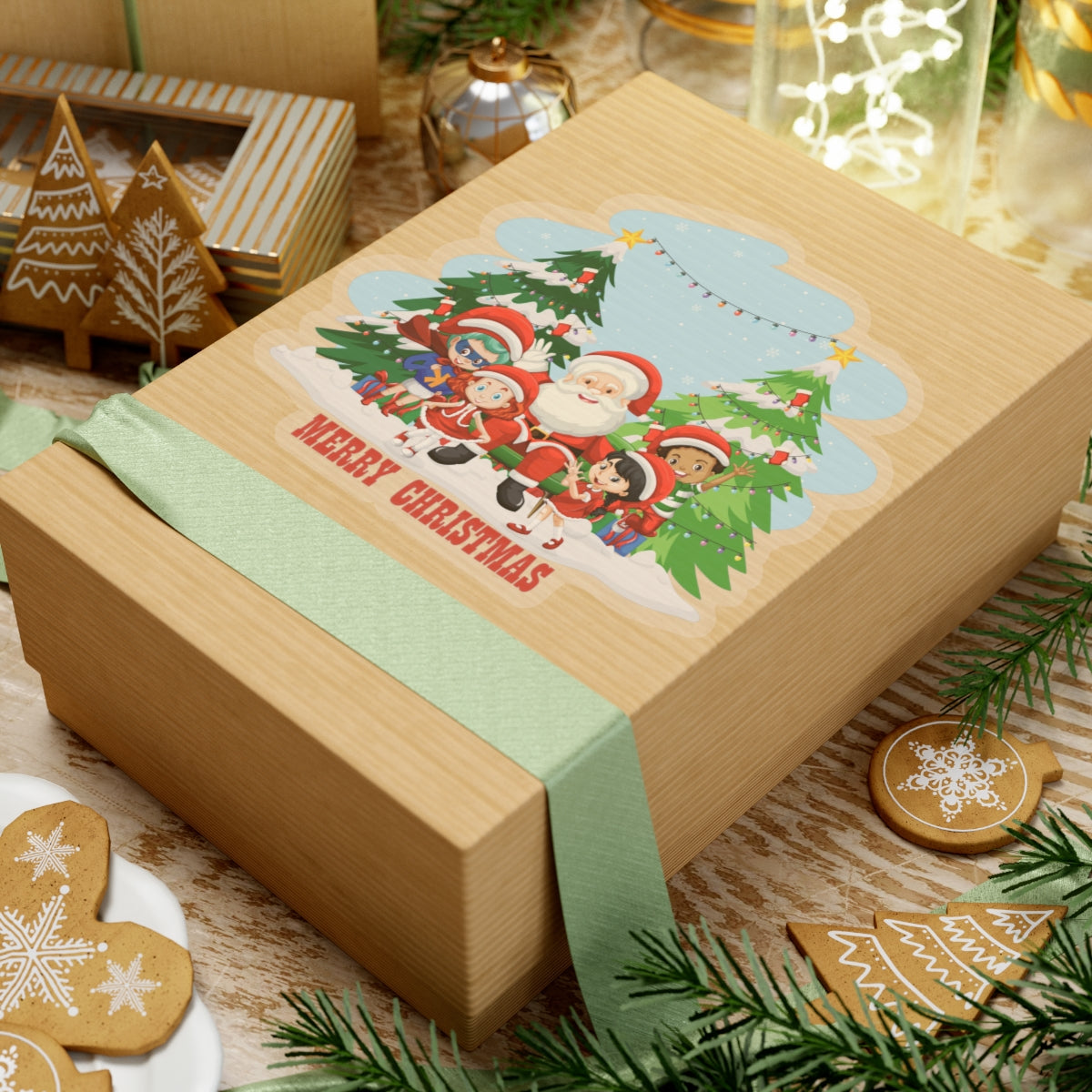 Kiss-Cut Stickers - Super kiddo with santa claus Merry christmas - [[{"value":"Wonderwear Kid"}]]