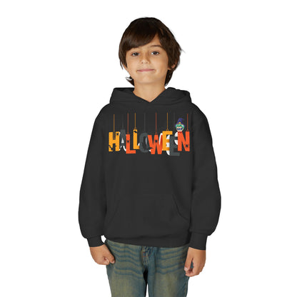 Youth Heavy Blend Hooded Sweatshirt - Holloween hanging letters Printify