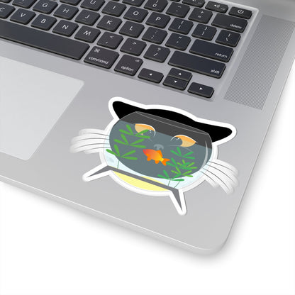Kiss-Cut Vinyl Decals - Black cat and gold fish Printify