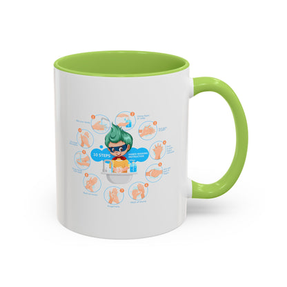 Accent Coffee Mug - Super kiddo hand washing steps - [[{"value":"Wonderwear Kid"}]]