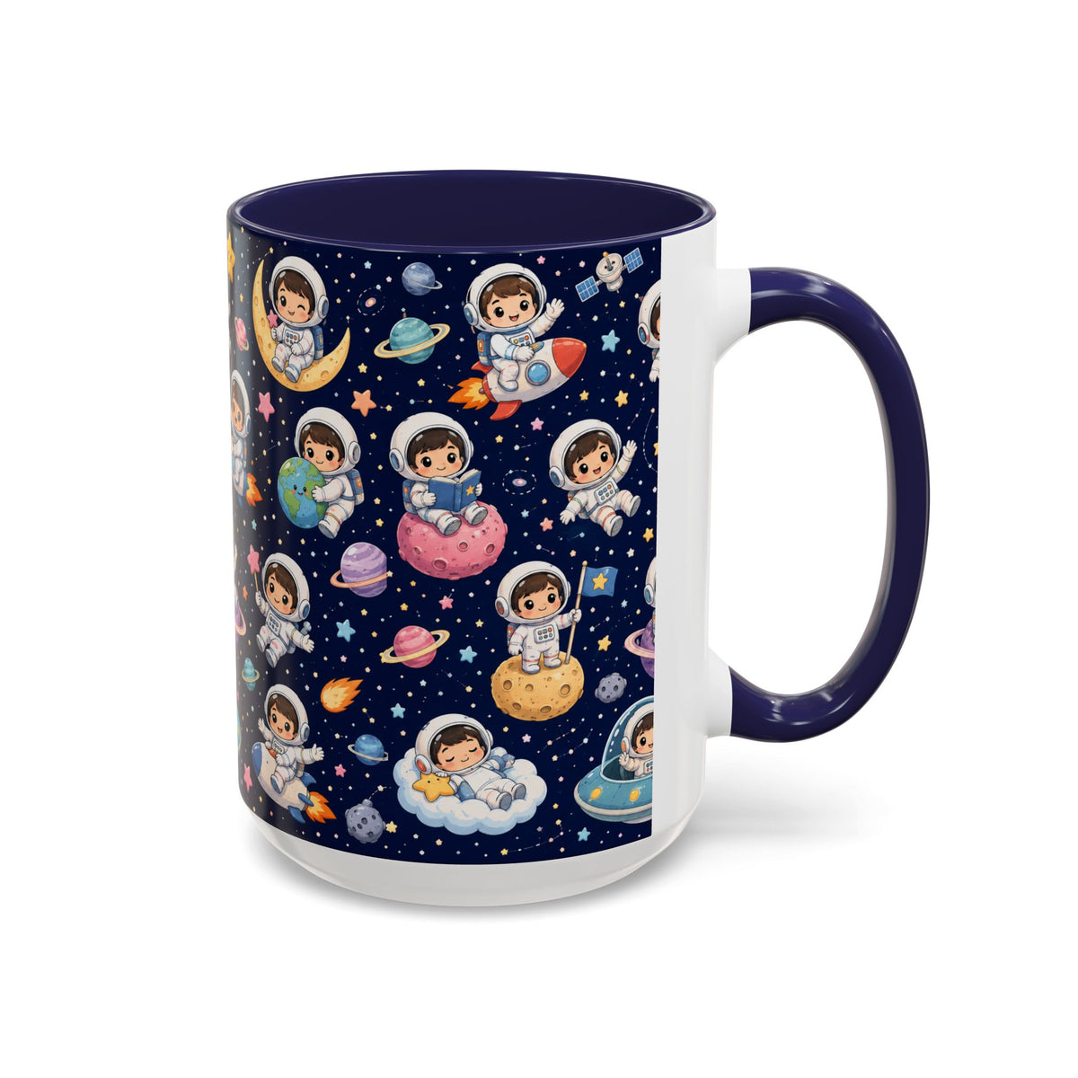 Accent Coffee Mug  (11/15 oz) - Kawaii Astronauts in a Starry Space Adventure