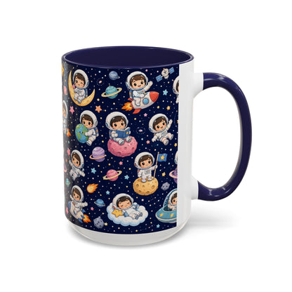 Accent Coffee Mug  (11/15 oz) - Kawaii Astronauts in a Starry Space Adventure