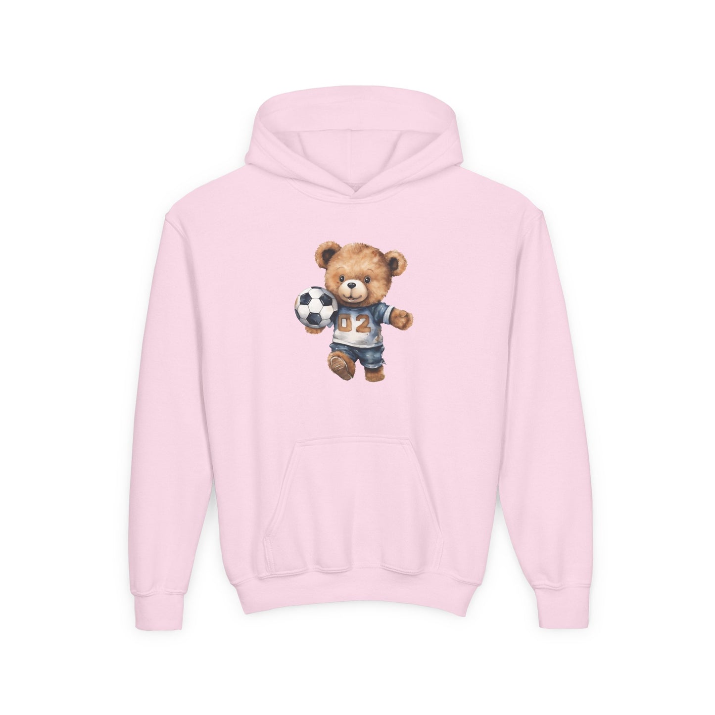 Youth Heavy Blend Hooded Sweatshirt - Adorable Soccer Bear