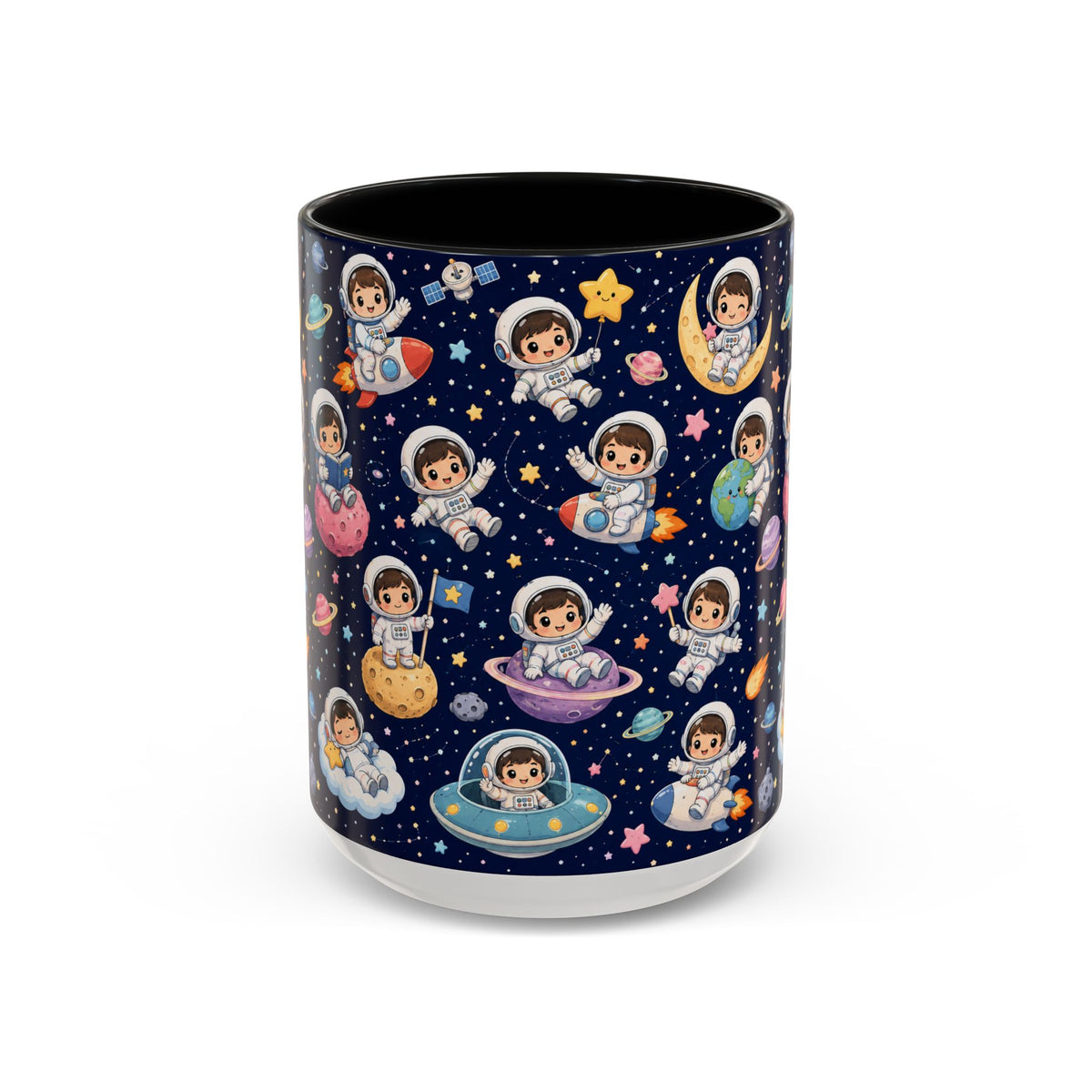 Accent Coffee Mug  (11/15 oz) - Kawaii Astronauts in a Starry Space Adventure