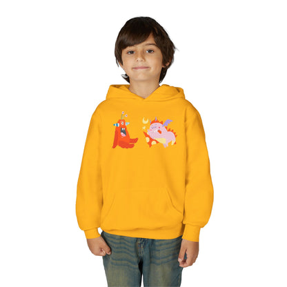 Youth Heavy Blend Hooded Sweatshirt -  Orange monsters Printify