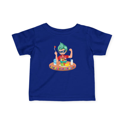 Infant Fine Jersey Tee - super kiddo eating healthy food - [[{"value":"Wonderwear Kid"}]]