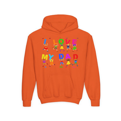 Youth Heavy Blend Hooded Sweatshirt - Kids showing i love my Dad Printify
