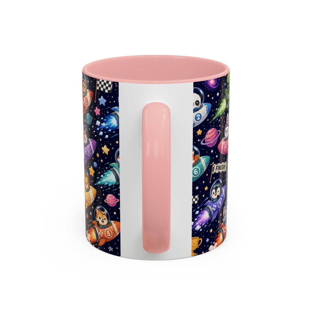 Accent Coffee Mug (11/15 oz) - Kawaii Cosmic Animal Rocket Race