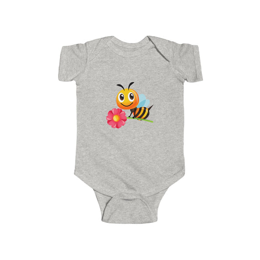 Infant Fine Jersey Bodysuit - Bee holding red flower