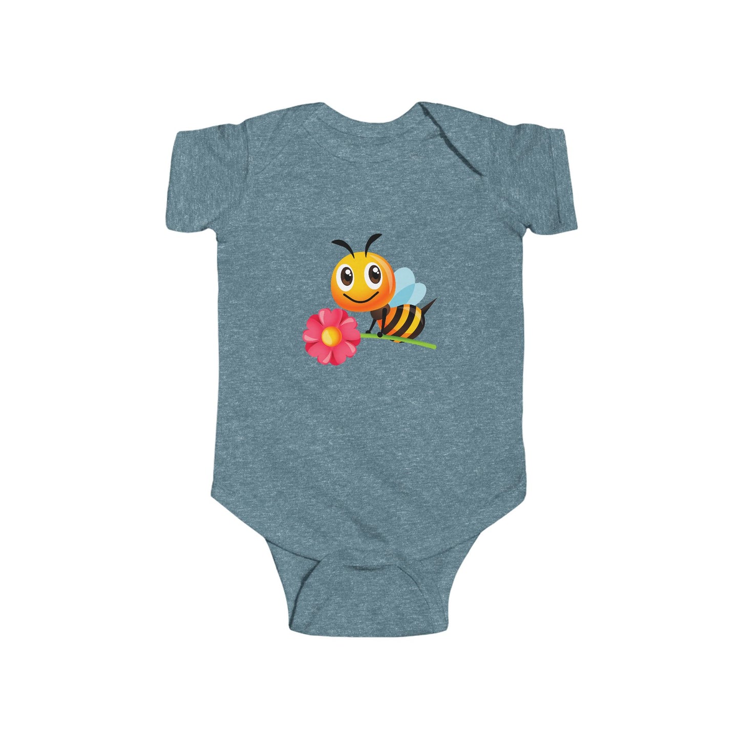 Infant Fine Jersey Bodysuit - Bee holding red flower