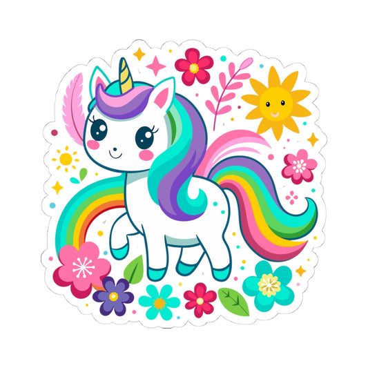 Kiss-cut Stickers - Unicorn with Flower Printify