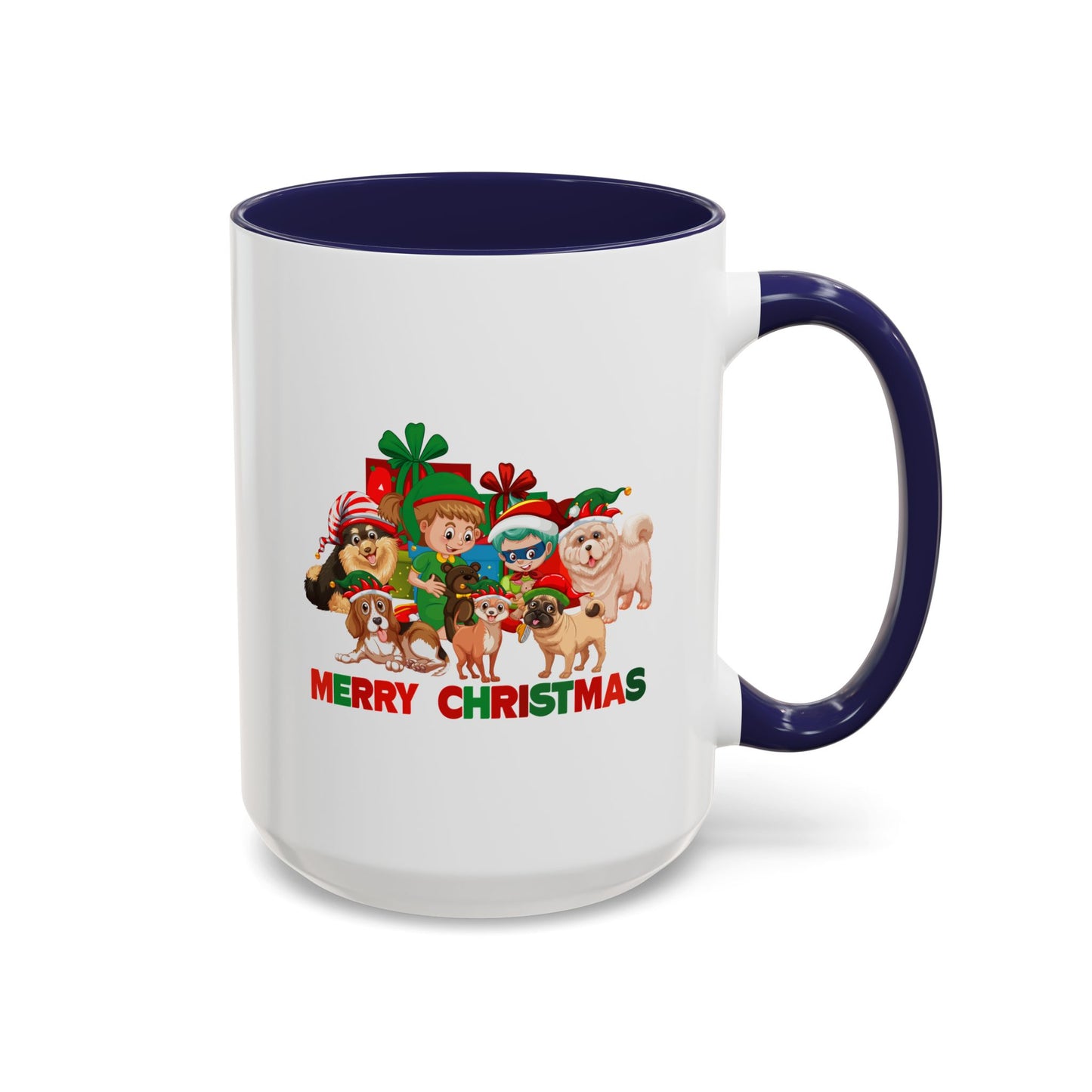 Accent Coffee Mug - Christmas with super kiddo pet friends with text