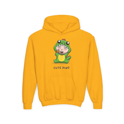 Youth Heavy Blend Hooded Sweatshirt - Green Cute Dino Printify