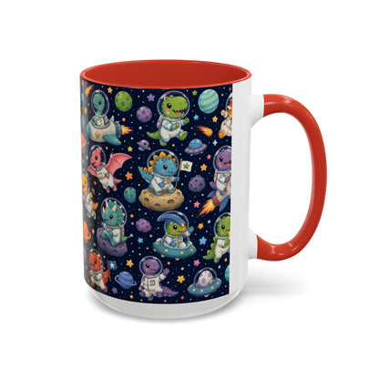 Accent Coffee Mug (11/15 oz) - Cute Dinosaur Astronaut Space