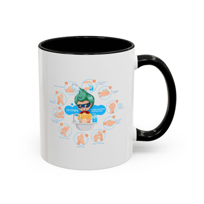 Accent Coffee Mug - Super kiddo hand washing steps - [[{"value":"Wonderwear Kid"}]]