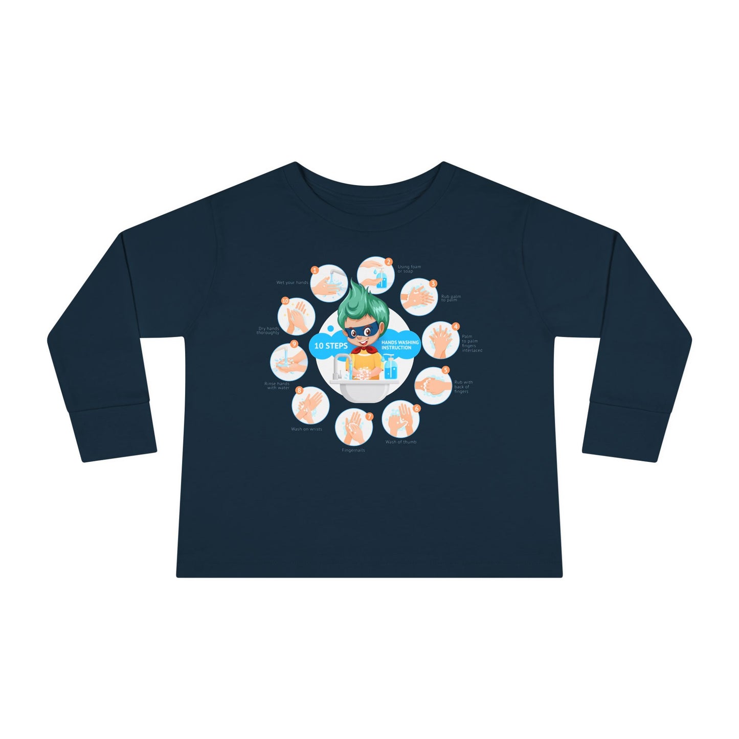 Toddler Long Sleeve Tee - Super kiddo hand washing steps - [[{"value":"Wonderwear Kid"}]]