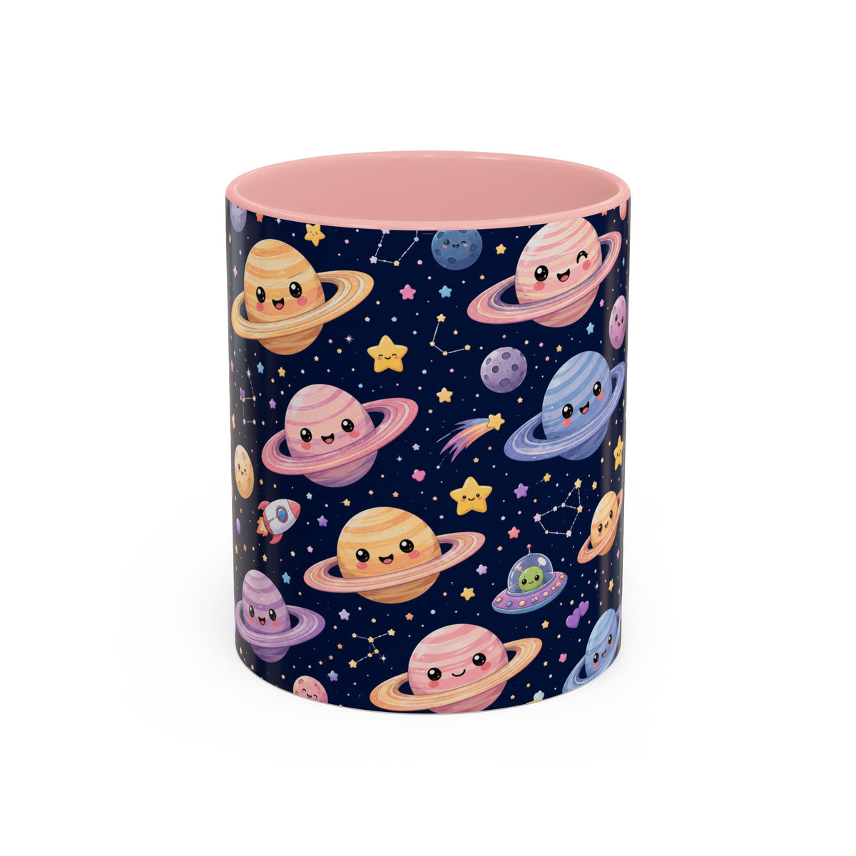 Accent Coffee Mug  (11/15 oz) - Kawaii Saturns in a Starry Space
