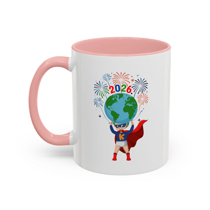 Accent Coffee Mug - Super kiddo holding globe - [[{"value":"Wonderwear Kid"}]]