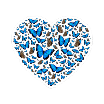 Kiss-Cut Vinyl Decals - Heart shape blue morpho butterfly Printify