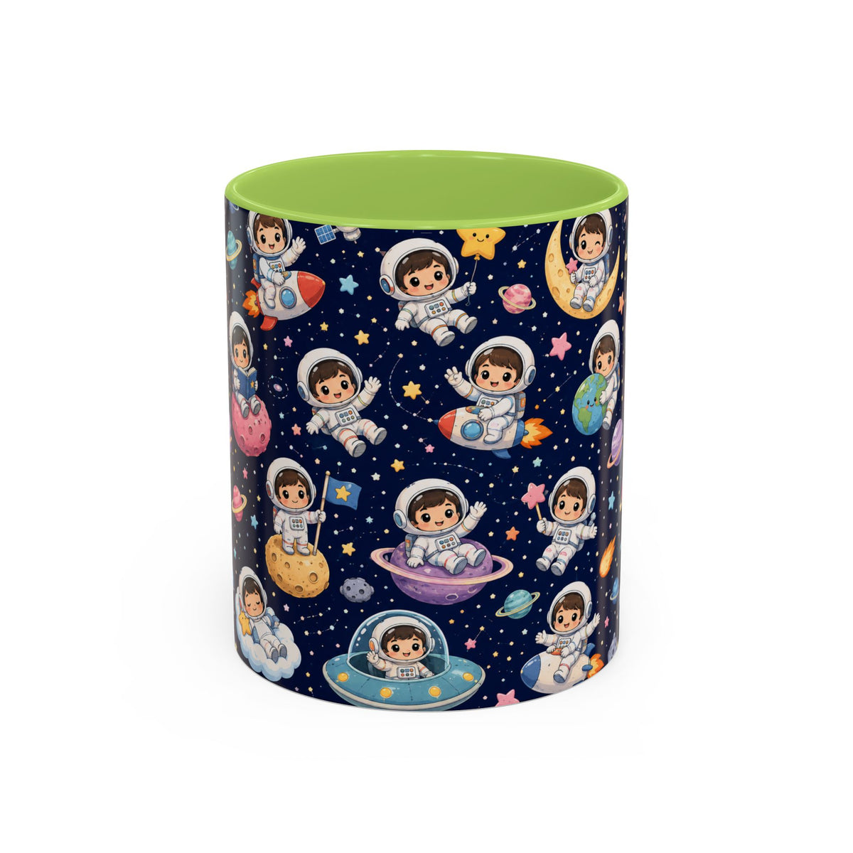 Accent Coffee Mug  (11/15 oz) - Kawaii Astronauts in a Starry Space Adventure