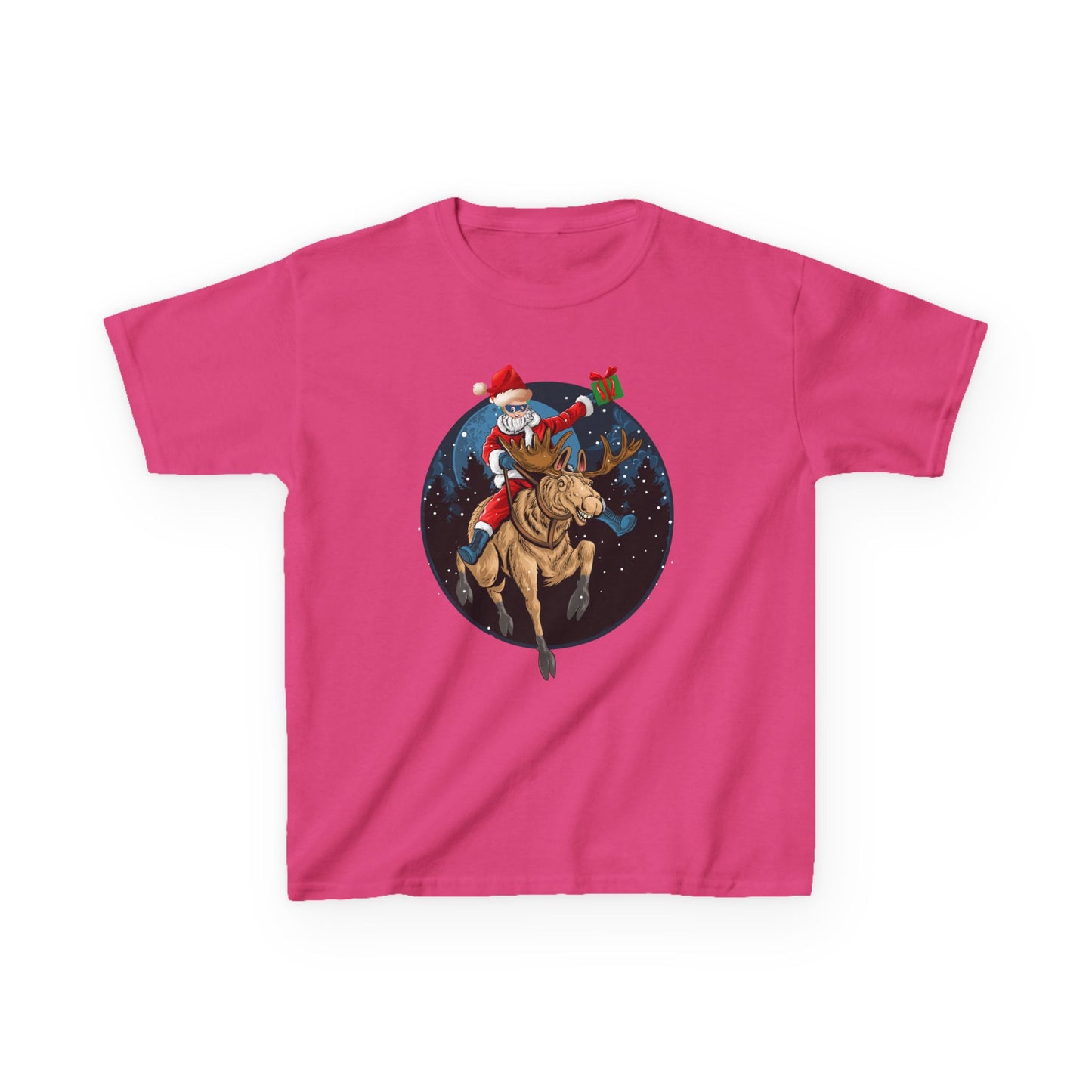 Kids Heavy Cotton™ Tee - Super kiddo riding a reindeer - [[{"value":"Wonderwear Kid"}]]
