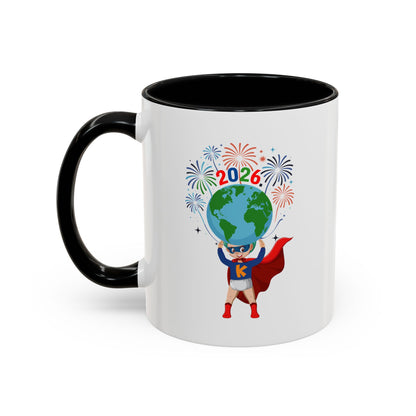 Accent Coffee Mug - Super kiddo holding globe - [[{"value":"Wonderwear Kid"}]]