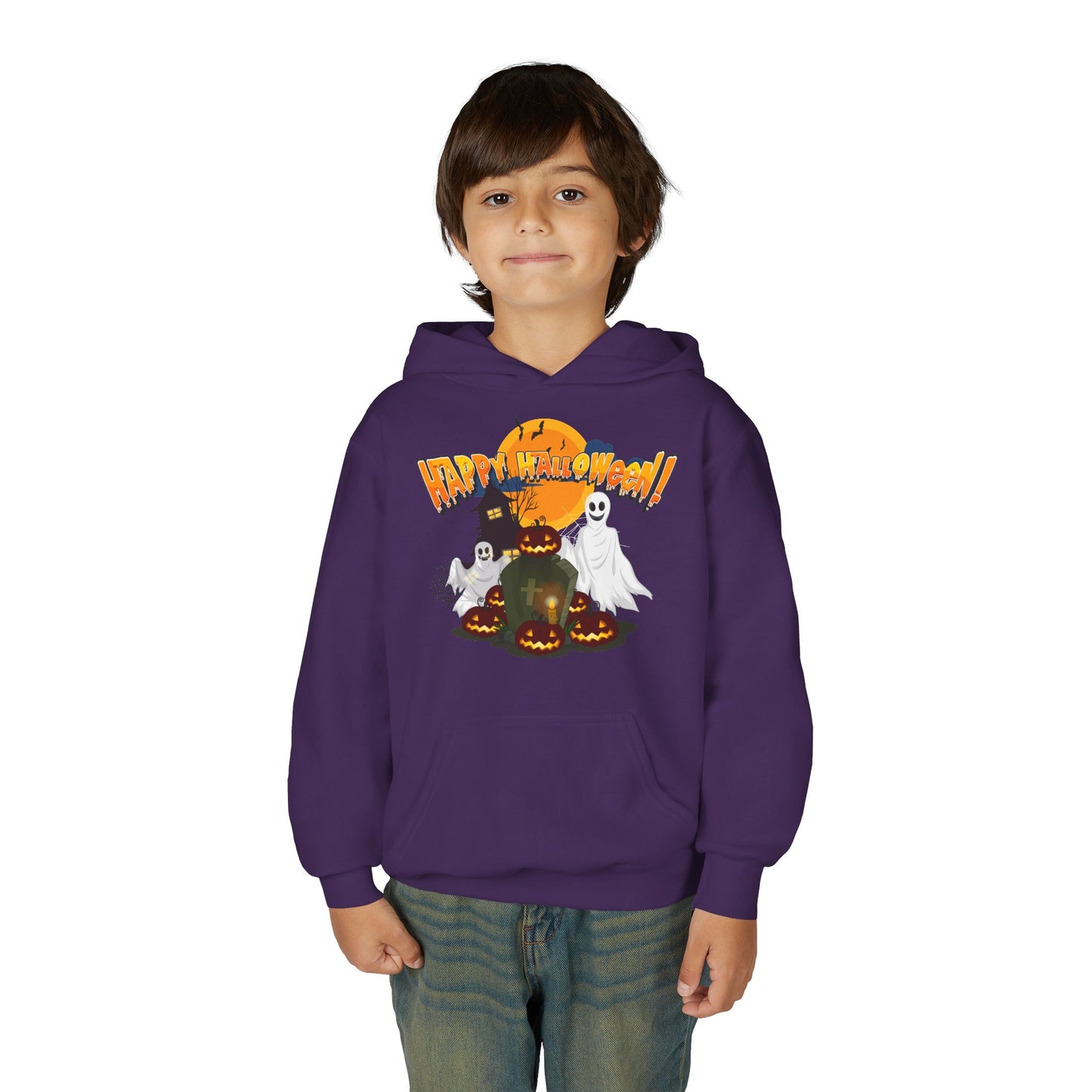 Youth Heavy Blend Hooded Sweatshirt - Happy holloween - cemetery
