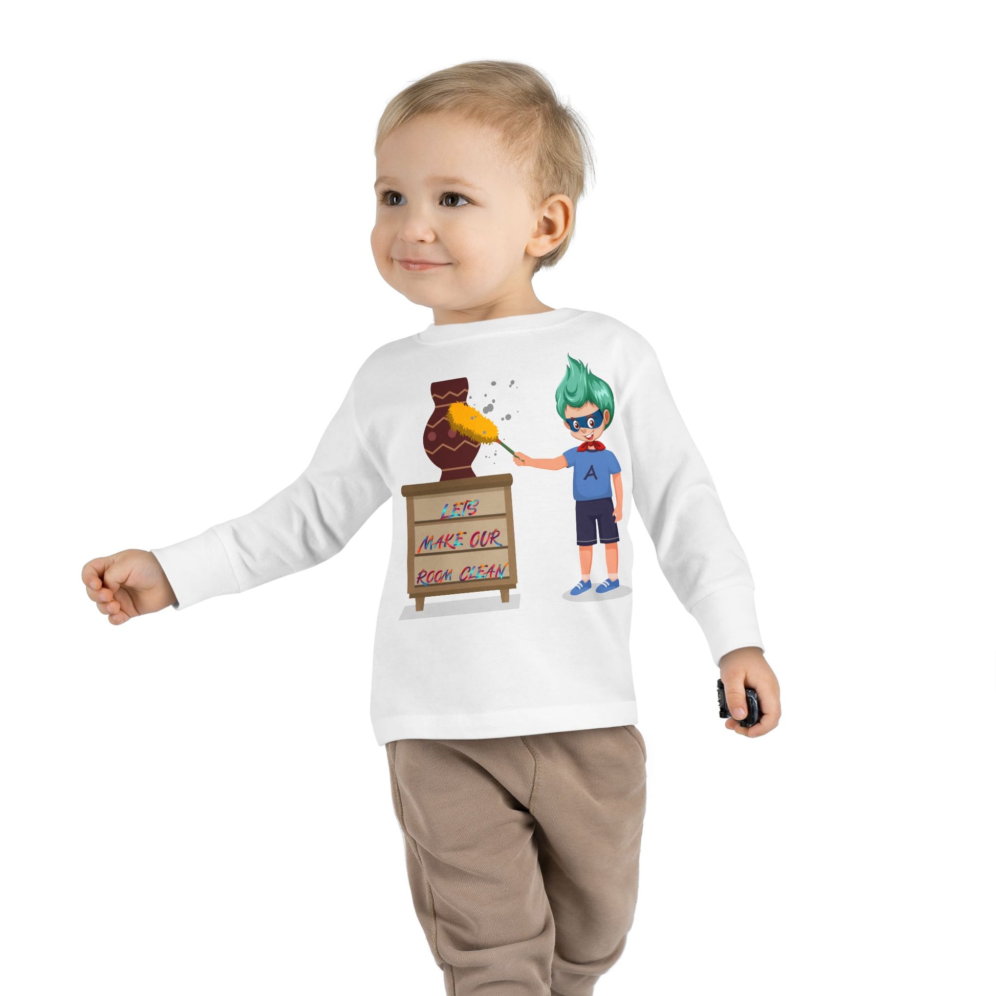 Toddler Long Sleeve Tee - Super kiddo cleaning a vase - [[{"value":"Wonderwear Kid"}]]