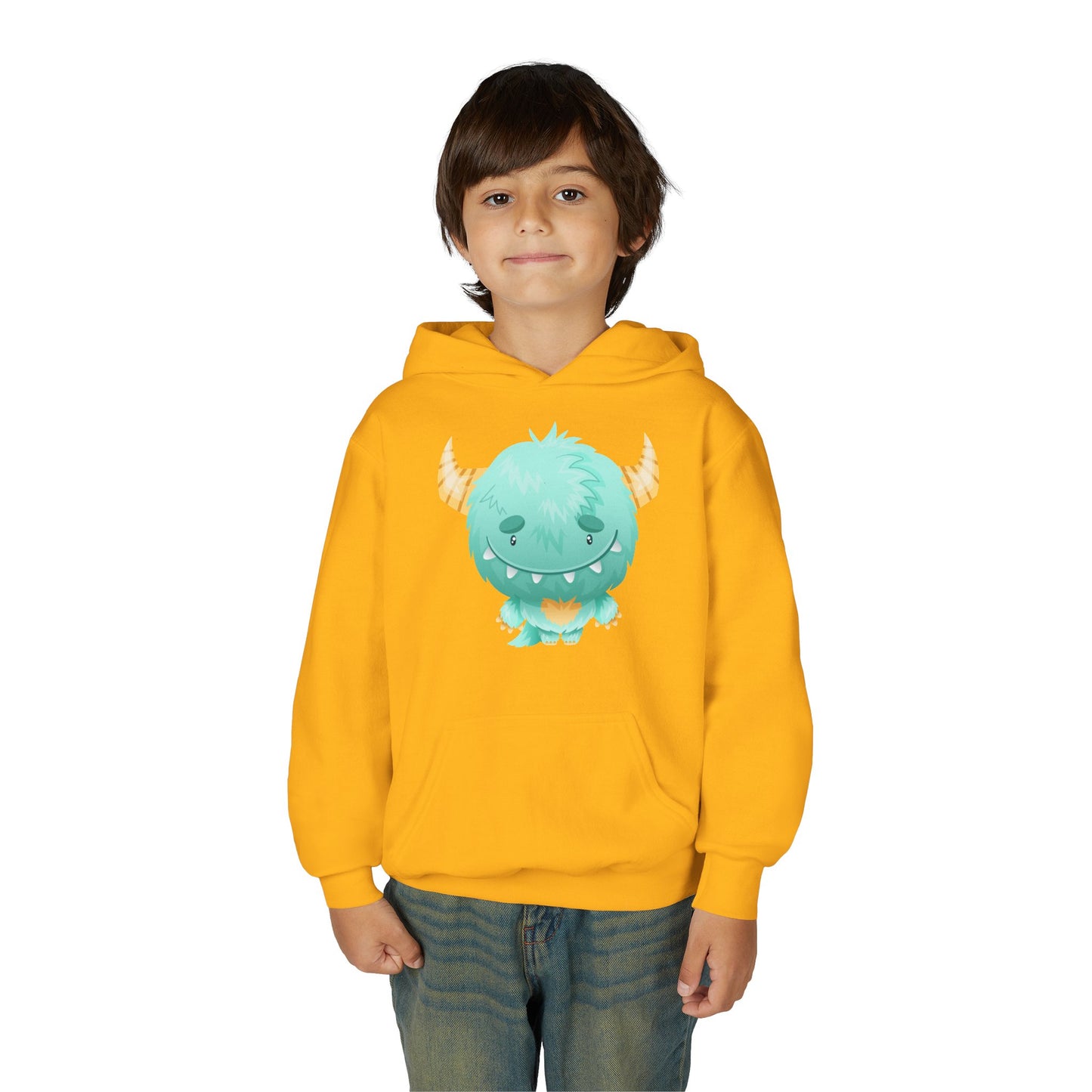 Youth Heavy Blend Hooded Sweatshirt - Cute green baby monster