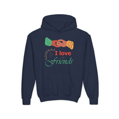 Youth Heavy Blend Hooded Sweatshirt - I love my friends Printify