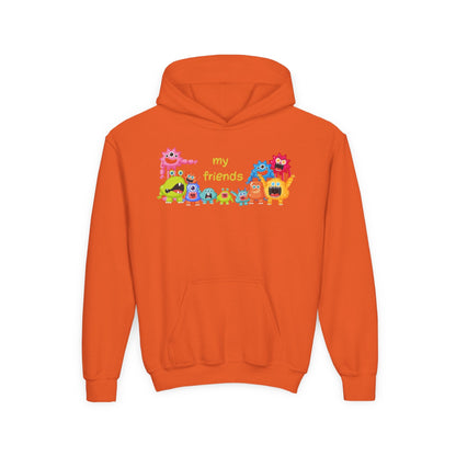 Youth Heavy Blend Hooded Sweatshirt - Colorful Monster Friends Printify