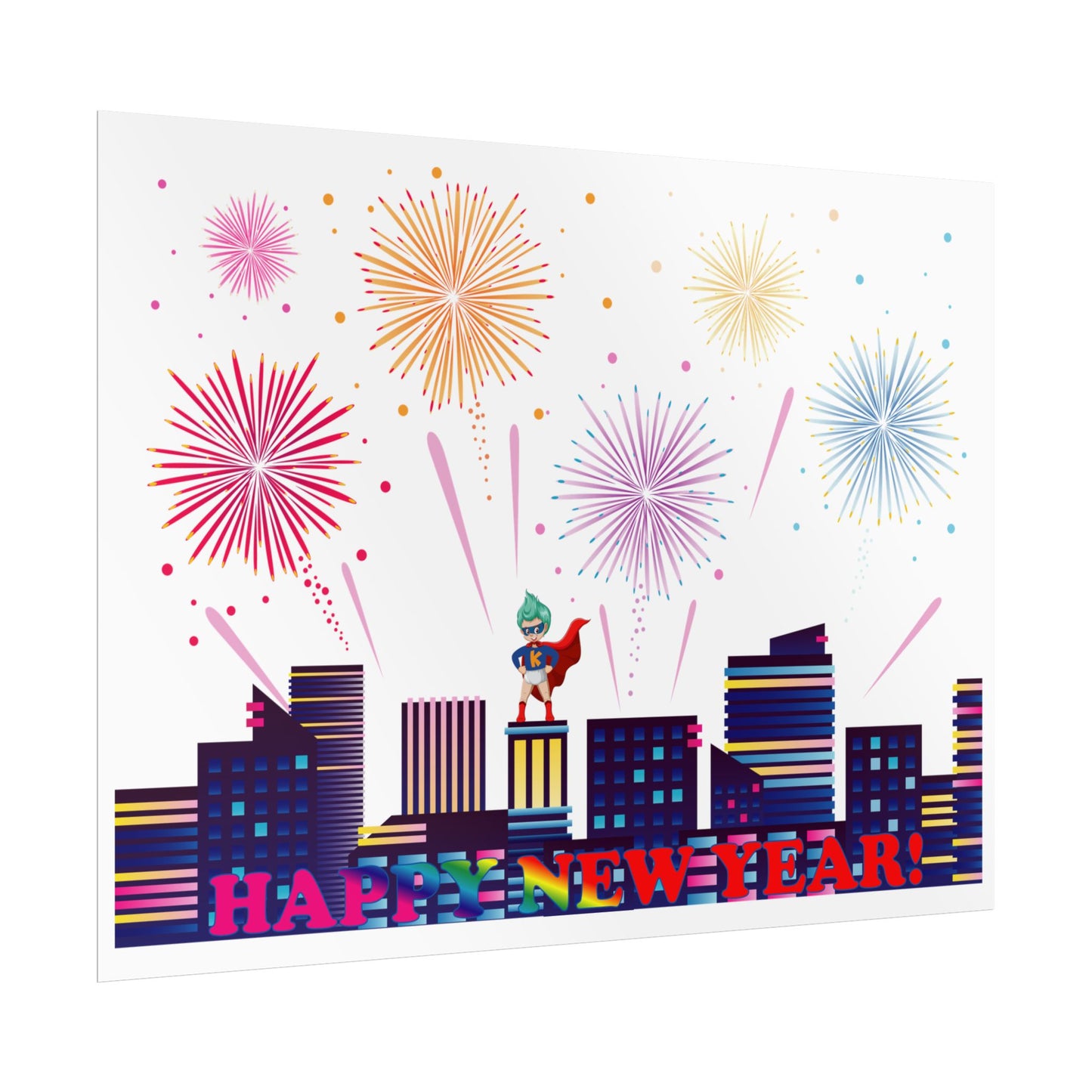 Rolled Posters - Super kiddo with fireworks with text - [[{"value":"Wonderwear Kid"}]]
