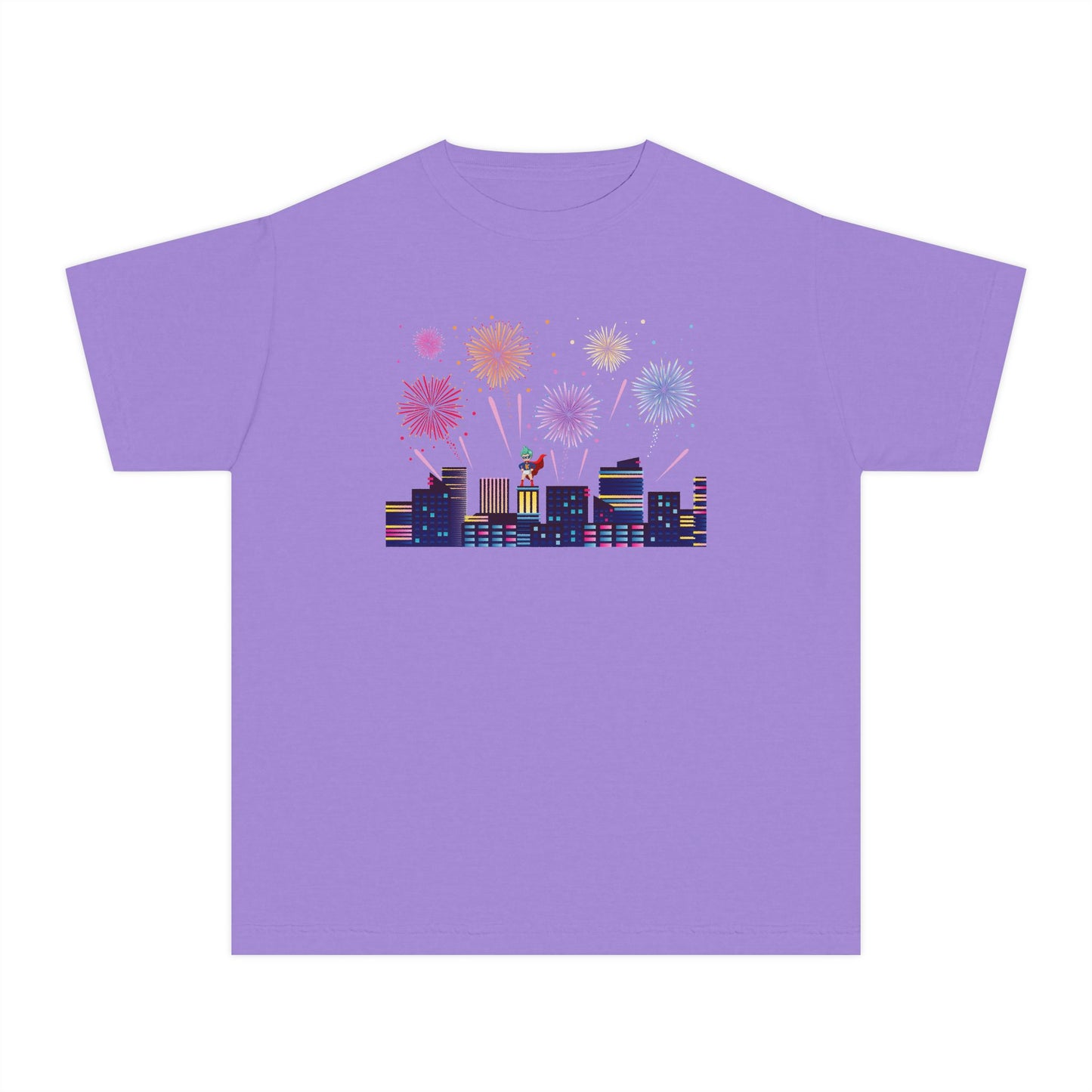 Youth Midweight Tee -  Super kiddo with fireworks