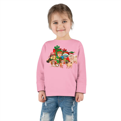 Toddler Long Sleeve Tee - Christmas with super kiddo pet friends without text - [[{"value":"Wonderwear Kid"}]]