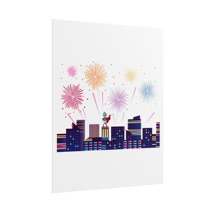 Rolled Posters - Super kiddo with fireworks - [[{"value":"Wonderwear Kid"}]]