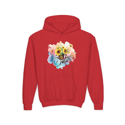Youth Heavy Blend Hooded Sweatshirt - Sunflower Bicycle Printify
