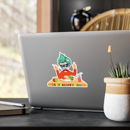 Halloween Kiss-Cut Vinyl Decals – Super kiddo eating healthy breafast - [[{"value":"Wonderwear Kid"}]]