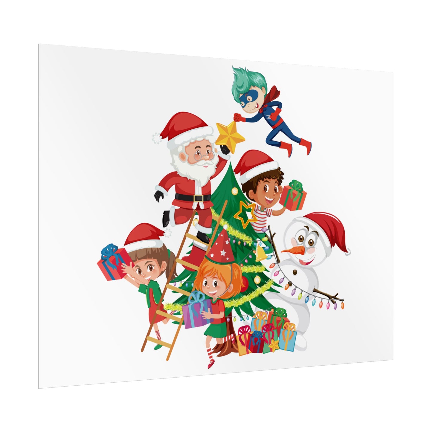 Rolled Posters - Super kiddo making christmas tree - [[{"value":"Wonderwear Kid"}]]
