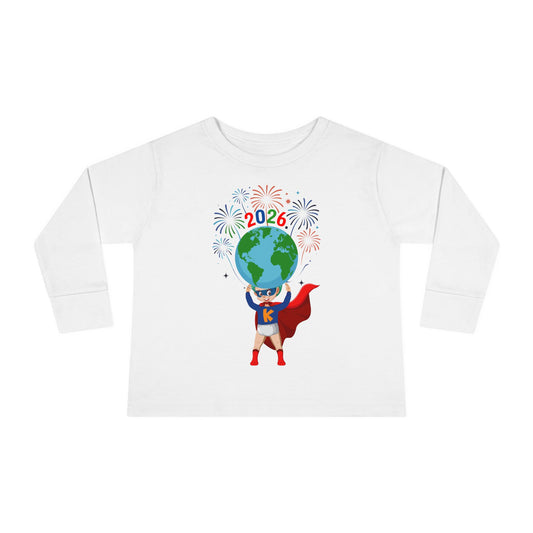 Toddler Long Sleeve Tee - Super kiddo holding globe - [[{"value":"Wonderwear Kid"}]]