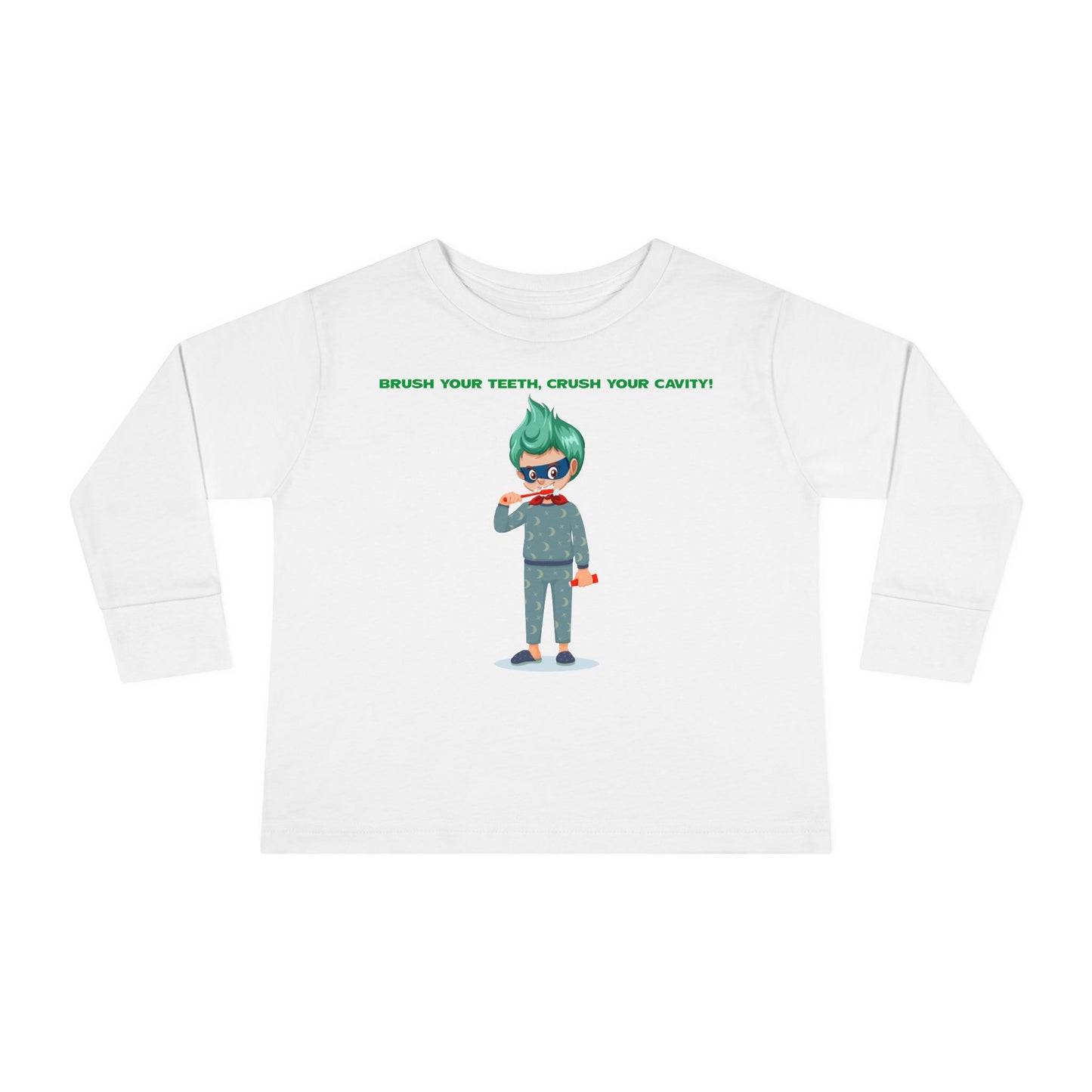 Toddler Long Sleeve Tee - Super kiddo brushing teeth - [[{"value":"Wonderwear Kid"}]]