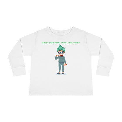 Toddler Long Sleeve Tee - Super kiddo brushing teeth - [[{"value":"Wonderwear Kid"}]]