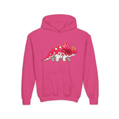 Youth hoodie with fun triceratops dinosaur design Printify