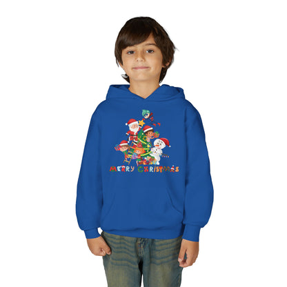 Youth Heavy Blend Hooded Sweatshirt - Super kiddo making christmas tree with text - [[{"value":"Wonderwear Kid"}]]