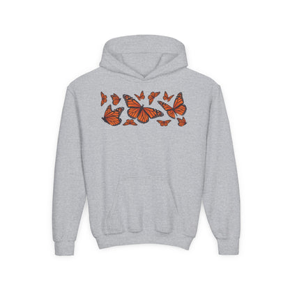 Youth Heavy Blend Hooded Sweatshirt -  Set of orange monarch butterfly Printify